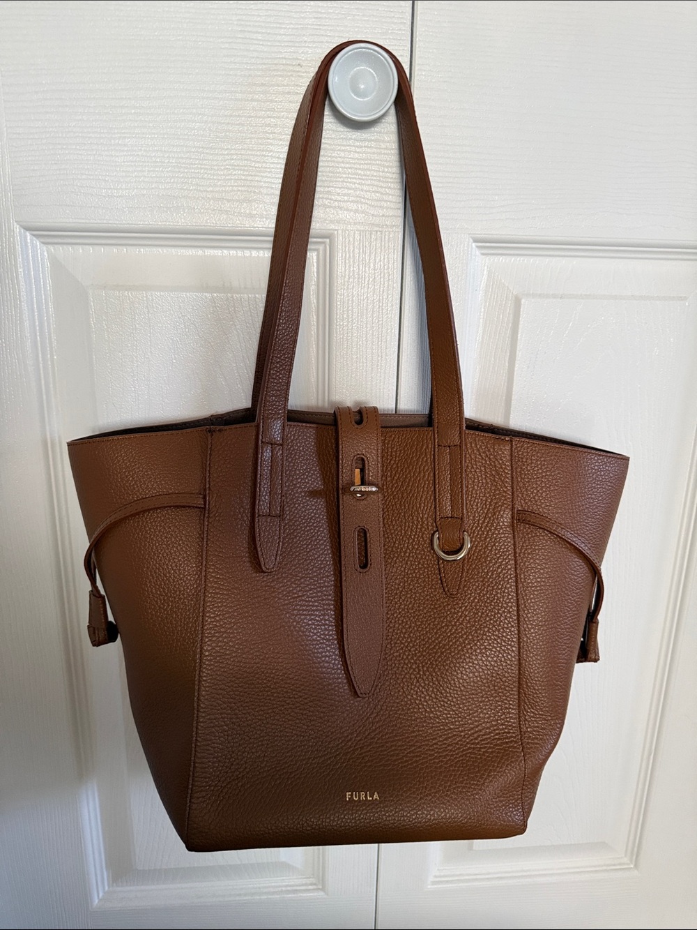 Furla Cognac Pebbled Leather Tote